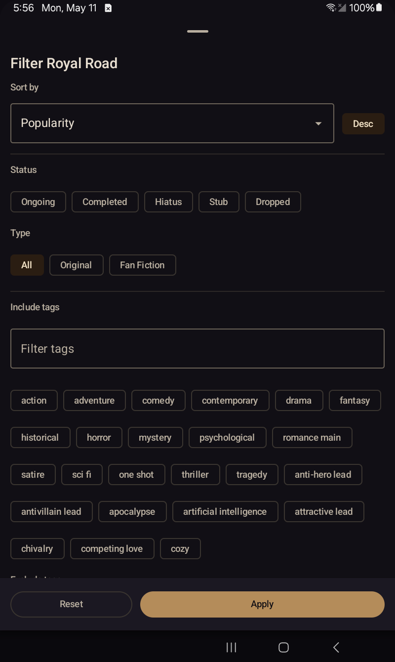 Royal Road filter sheet